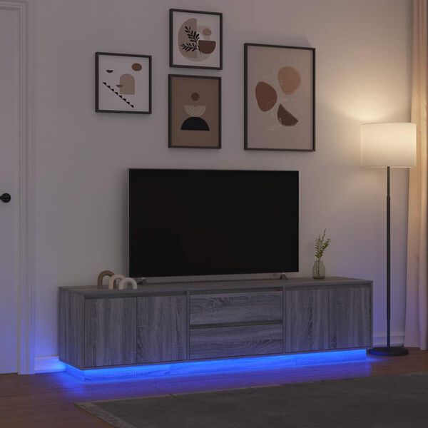 vidaXL tv-bord med LED-lys 193,5x41x50 cm grå sonoma-eg