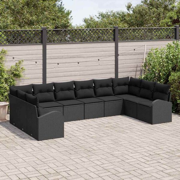 vidaXL Sofa S&aelig;t med pude 10 pcs Sort Polyrattan