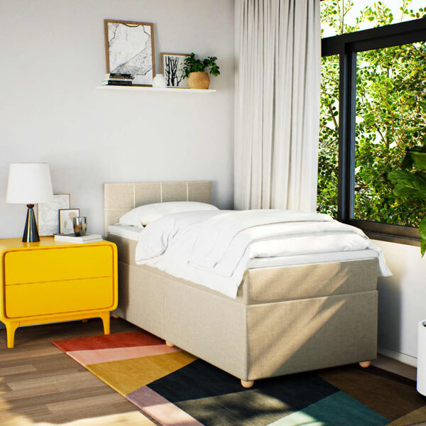 vidaXL kontinentalseng med madras 100x200 cm stof cremefarvet