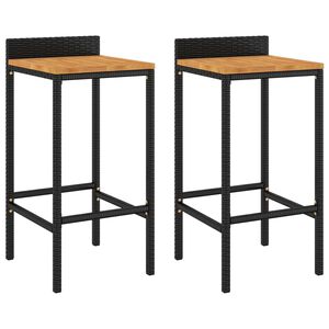 vidaXL barstole 2 stk. polyrattan og massivt akacietr&aelig; sort