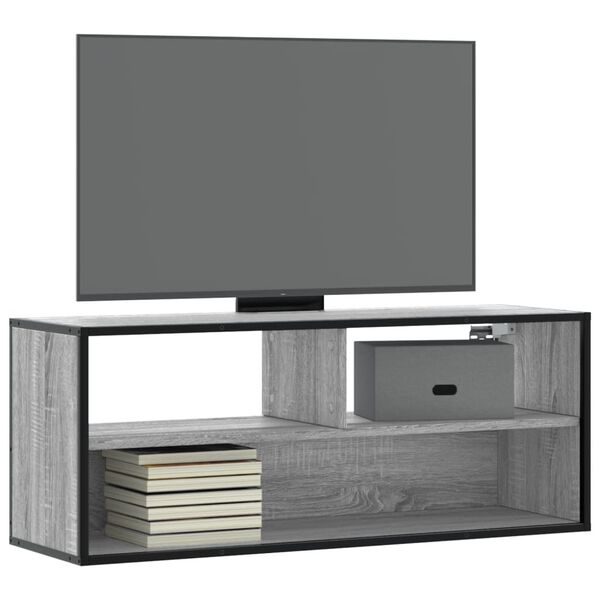 vidaXL tv-bord 100x31x39,5 cm konstrueret tr&aelig; og metal gr&aring; sonoma-eg