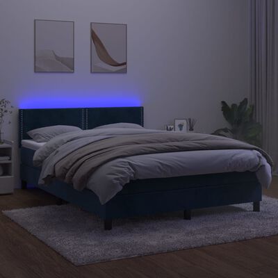 vidaXL kontinentalseng med LED-lys 140x200 cm fløjl mørkeblå