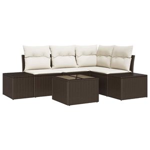 vidaXL Havesofa S&aelig;t med opbevaring Brun og Creme polyrattan