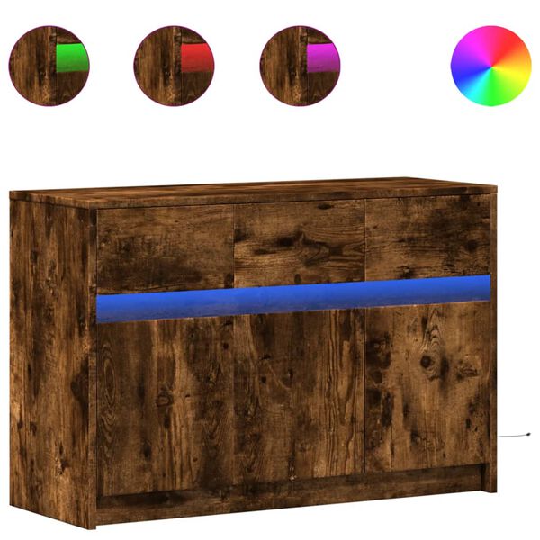 vidaXL tv-bord m. LED-lys 91x34x61 cm konstrueret træ røget eg