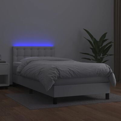 vidaXL kontinentalseng med LED-lys 90x200 cm kunstlæder hvid