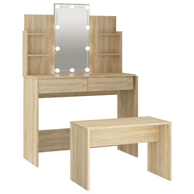 vidaXL makeupbordssæt med LED-lys konstrueret træ sonoma-eg
