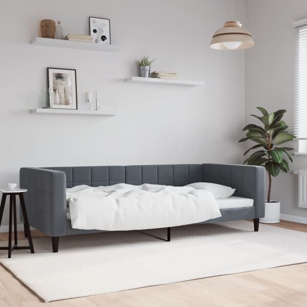 vidaXL daybed 90x200 cm velour m&oslash;rkegr&aring;