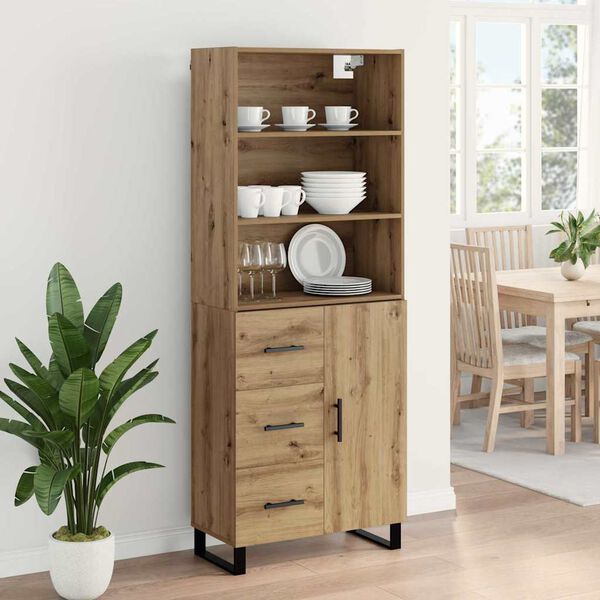 vidaXL Highboard Artisan Egetr&aelig; 69,5 x 34 x 180 cm Konstrueret tr&aelig;
