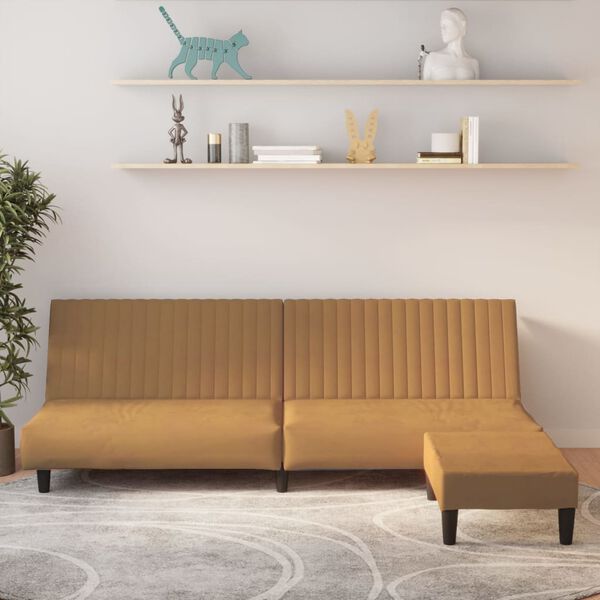vidaXL 2-personers sovesofa med fodskammel fl&oslash;jl brun
