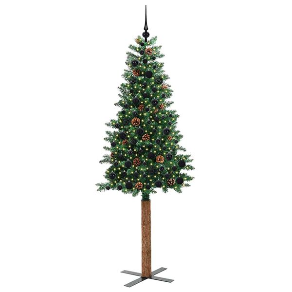 vidaXL Slankt Juletr&aelig; med stativ Gr&oslash;n 210 cm PVC og Massiv Fyrretr&aelig;