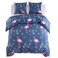 vidaXL sengesæt 200x200/80x80 cm flamingoprint marineblå/pink