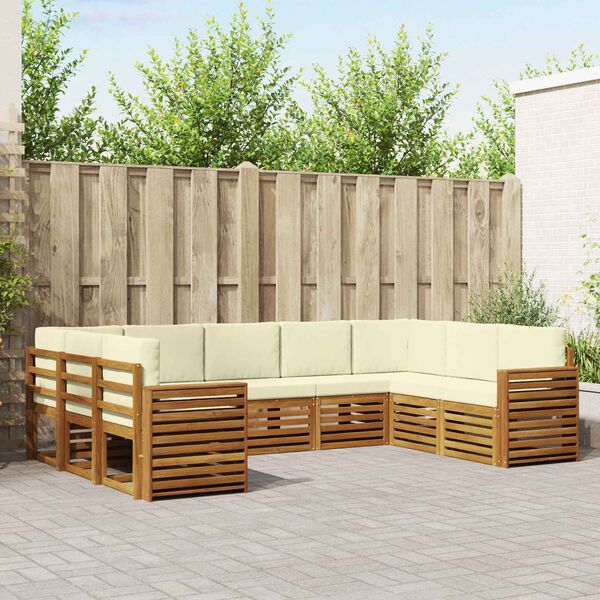 vidaXL Sektionalsofa s&aelig;t 9 pcs Naturlig og Fl&oslash;de Massivt Akacietr&aelig;