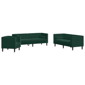 vidaXL 3-personers Chesterfield-sofas&aelig;t med puder fl&oslash;jl m&oslash;rkegr&oslash;n