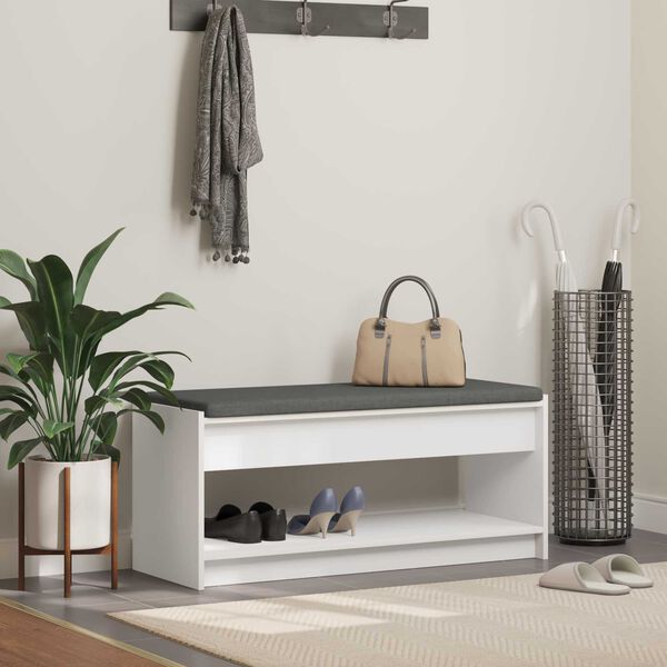 vidaXL Hallb&aelig;nk med pude Hvid 103 x 38 x 45 cm Kunstigt tr&aelig; og stof