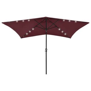 vidaXL parasol med LED-lys og st&aring;lstang 2x3 m bordeauxr&oslash;d