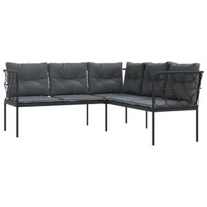 vidaXL havesofa med hynder L-facon st&aring;l og textilene sort