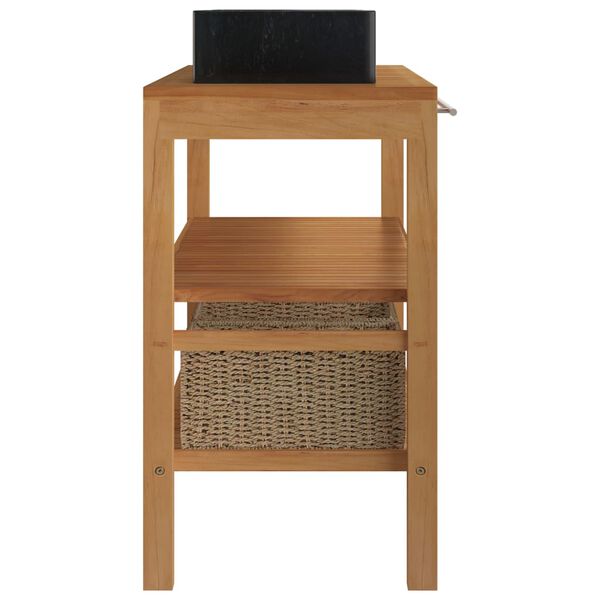 vidaXL badev&aelig;relsesskab med h&aring;ndvaske massivt teak marmor sort