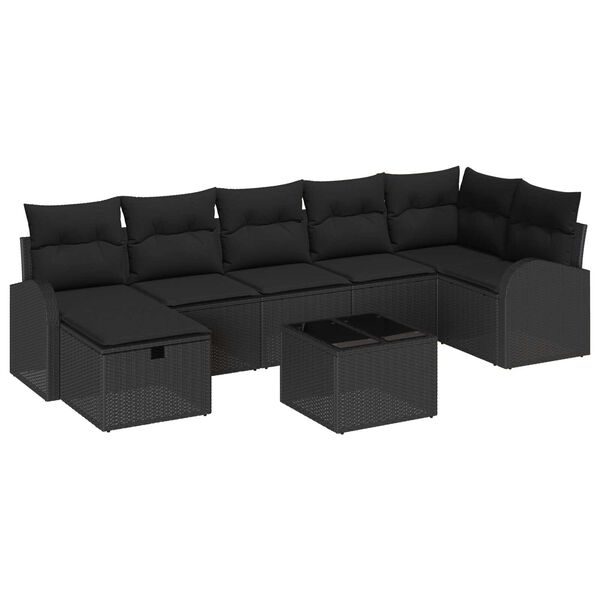 vidaXL Sofa S&aelig;t med pude med opbevaring 8 pcs Sort polyrattan