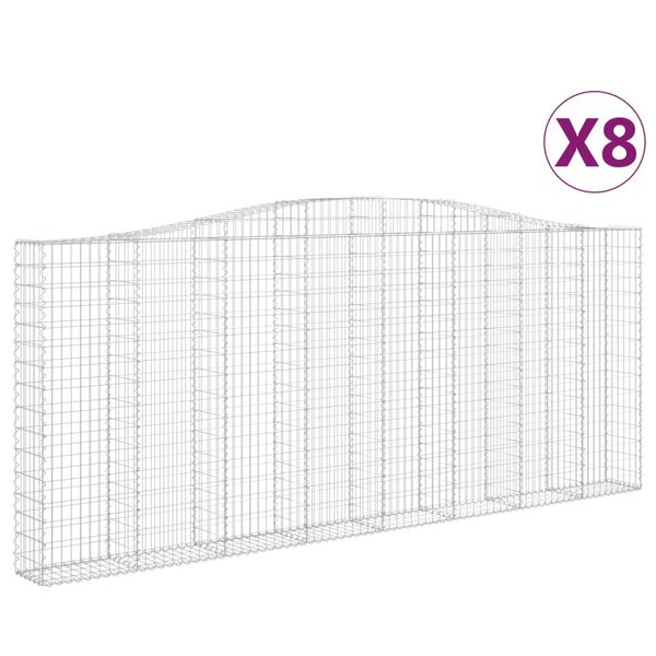 vidaXL buede gabionkurve 8 stk. 400x30x160/180 cm galvaniseret jern