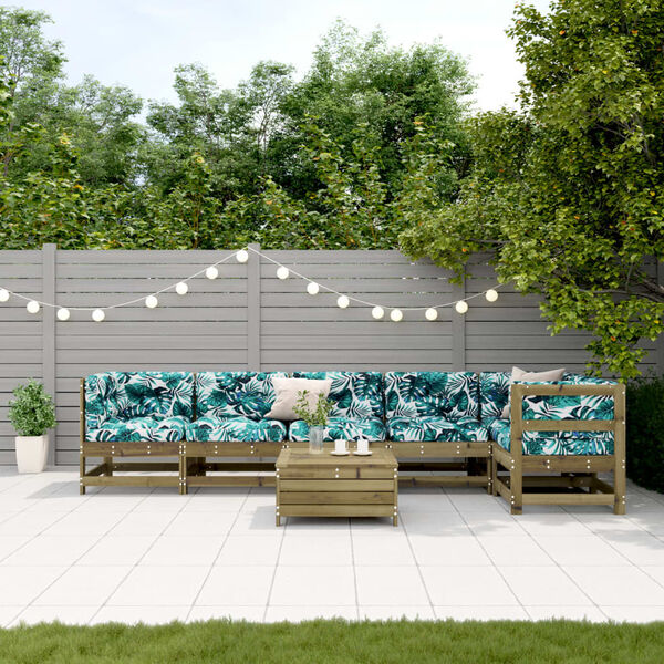 vidaXL lounges&aelig;t til haven 7 dele med hynder impr&aelig;gneret fyrretr&aelig;