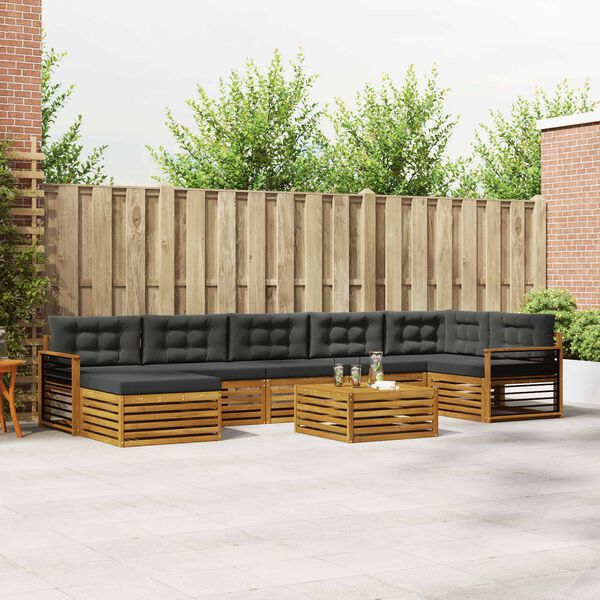 vidaXL Sofas&aelig;t med pude 8 pcs Naturlig og Antracit Massivt Akacietr&aelig;