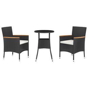 vidaXL bistros&aelig;t til haven 3 dele med hynder polyrattan sort