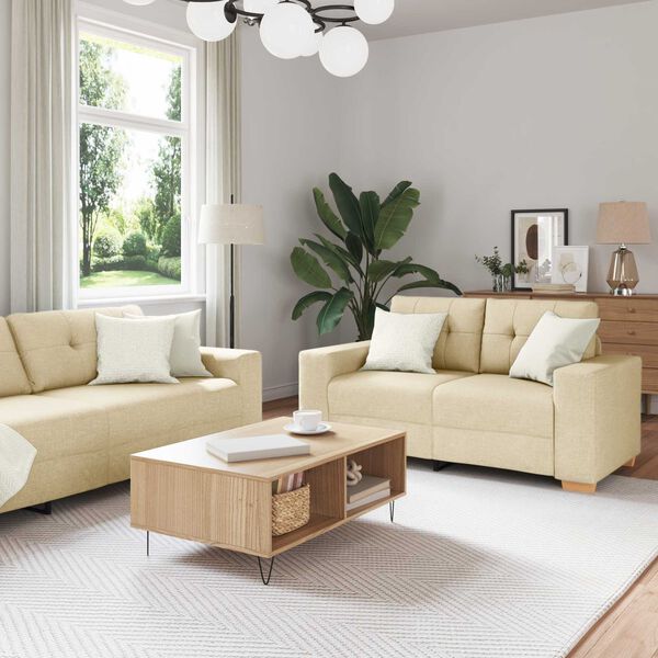 vidaXL Sofa 3 pcs Creme 221 x 80 x 80 cm Linned-blandet stof