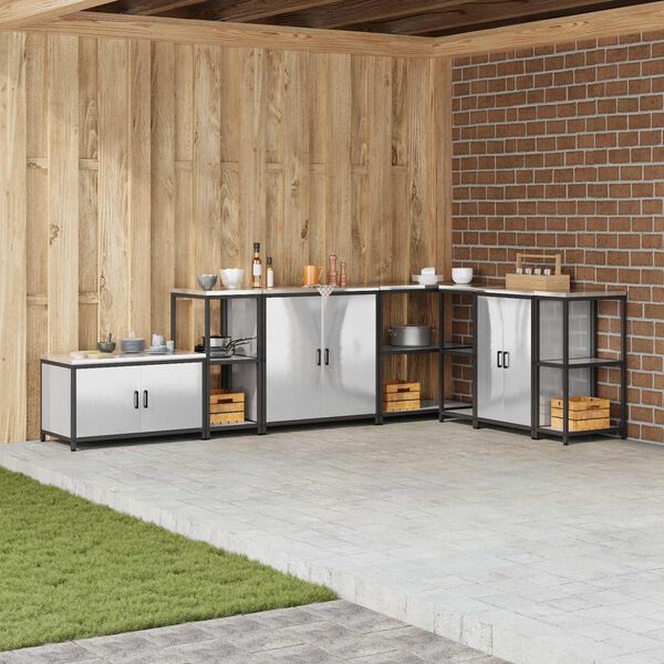 vidaXL K&oslash;kkenopbevaring med hylde S&oslash;lv 60 x 50 x 92 cm St&aring;l