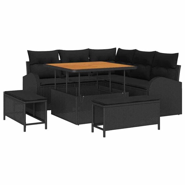 vidaXL Havesofa S&aelig;t 8 pcs Sort Polyrattan, st&aring;l og massivt akacietr&aelig;