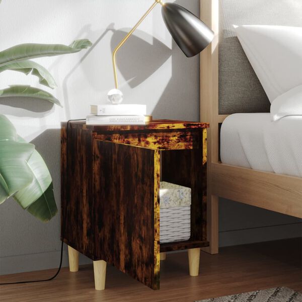 vidaXL sengeborde 2 stk. med massive tr&aelig;ben 40x30x50 cm r&oslash;get egetr&aelig;