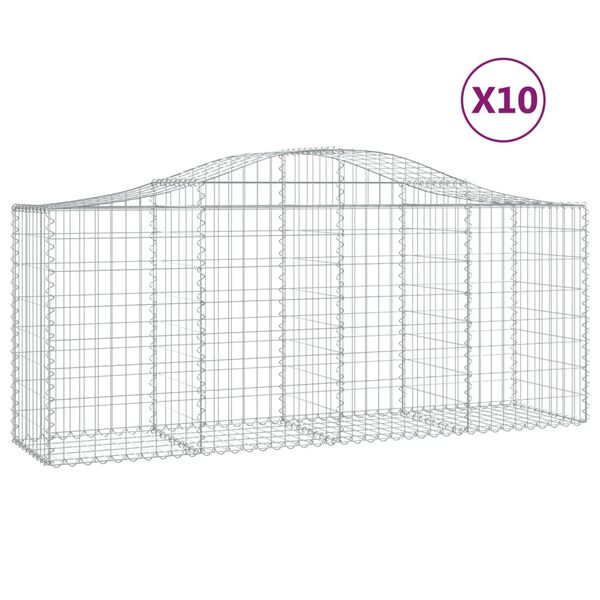 vidaXL buede gabionkurve 10 stk. 200x50x80/100 cm galvaniseret jern