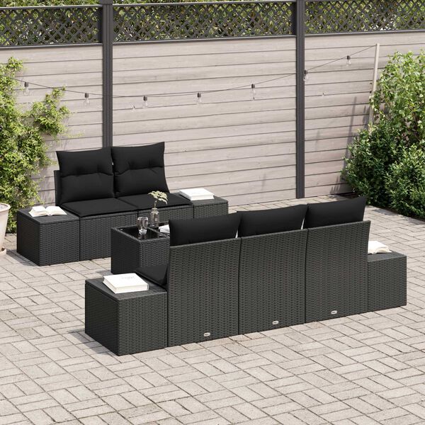 vidaXL Havesofa Sæt med pude 6 pcs Sort polyrattan