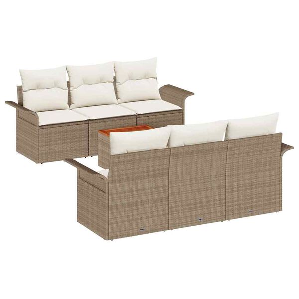 vidaXL Havesofa S&aelig;t med pude 7 pcs Beige polyrattan