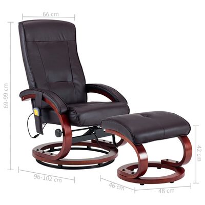 vidaXL massagelænestol med fodskammel brun kunstlæder
