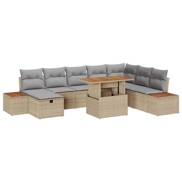 vidaXL Havesofa Sæt med pude med opbevaring 9 pcs Beige Poly rattan