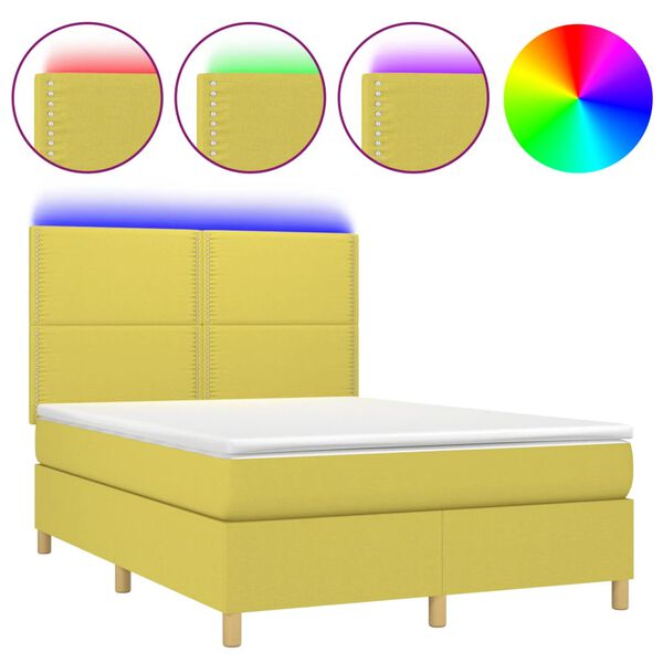 vidaXL kontinentalseng med LED-lys 140x200 cm stof gr&oslash;n