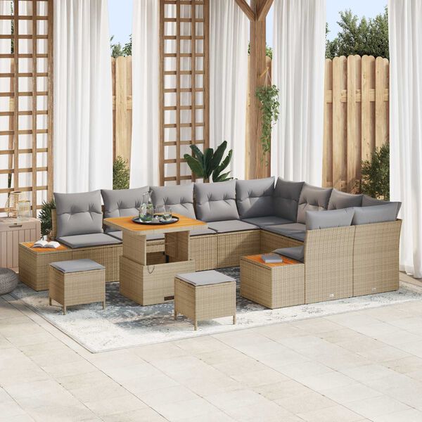 vidaXL Havesofa S&aelig;t 12 pcs Beige polyrattan