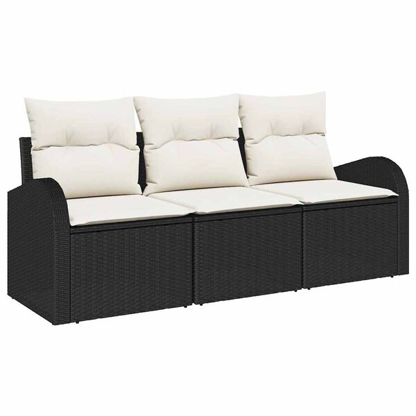 vidaXL Havesofa S&aelig;t med pude 3 pcs Sort Poly rattan