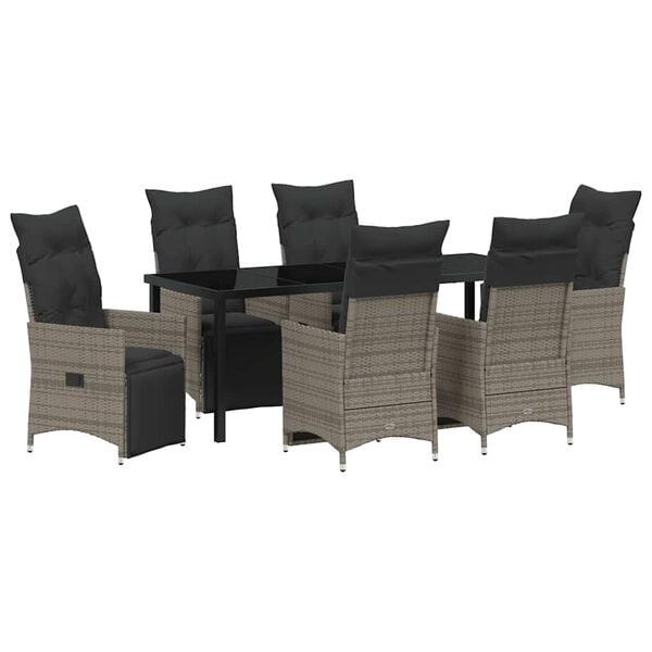 vidaXL Have Spisebordss&aelig;t med pude 7 pcs Gr&aring; polyrattan