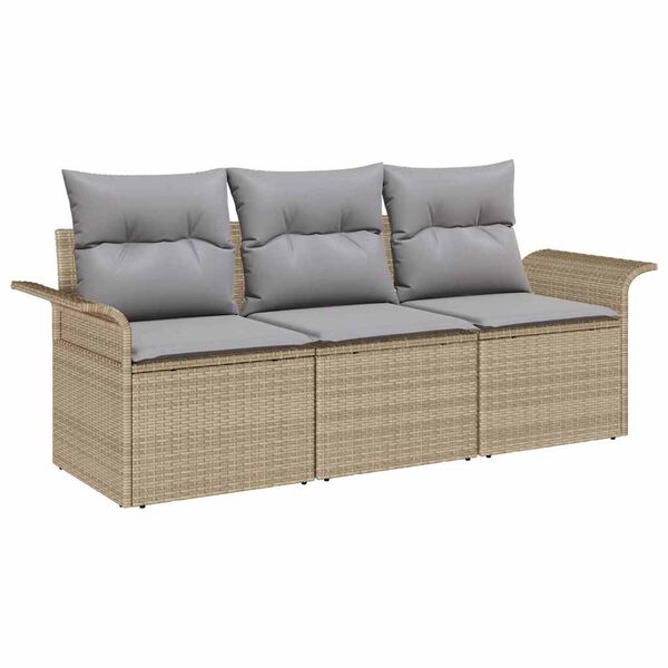 vidaXL Havesofa S&aelig;t med pude med opbevaring 3 pcs Beige Poly rattan