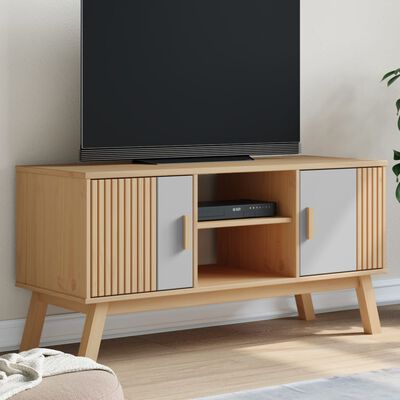 vidaXL tv-bord OLDEN 114x43x57 cm massivt fyrretræ grå og brun