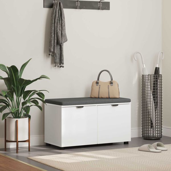 vidaXL Hallb&aelig;nk med pude med opbevaring med d&oslash;r Hvid 80 x 46 x 46 cm