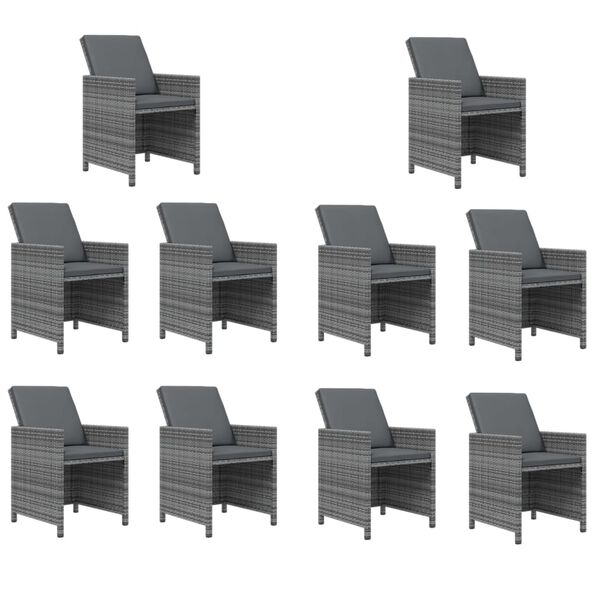 vidaXL spisebordssæt til haven 11 dele med hynder polyrattan grå