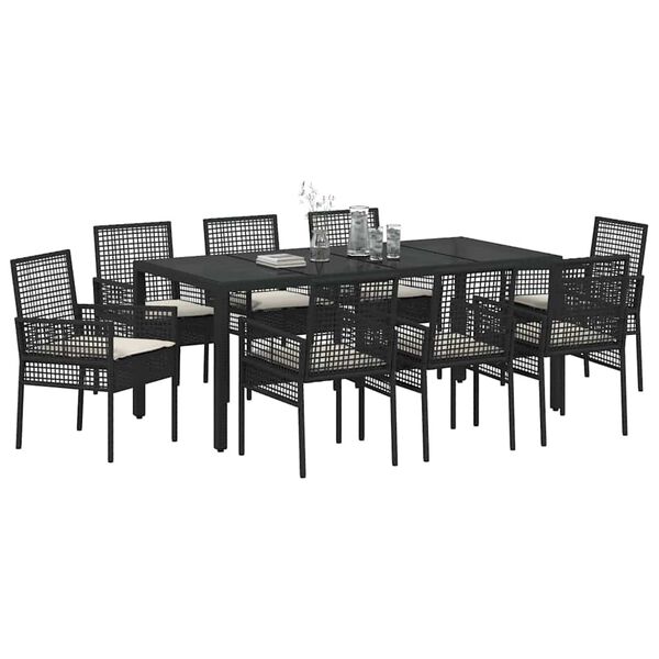 vidaXL Have Spisebordss&aelig;t 9 pcs Sort polyrattan
