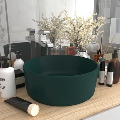 vidaXL luksuriøs håndvask 40x15 cm rund keramik mat mørkegrøn