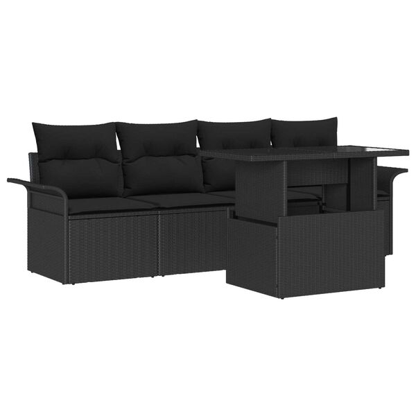 vidaXL Havesofa S&aelig;t med pude 5 pcs Sort polyrattan