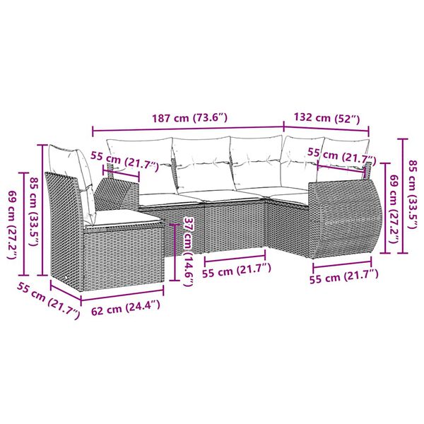 vidaXL sofas&aelig;t til haven 5 dele med hynder polyrattan sort
