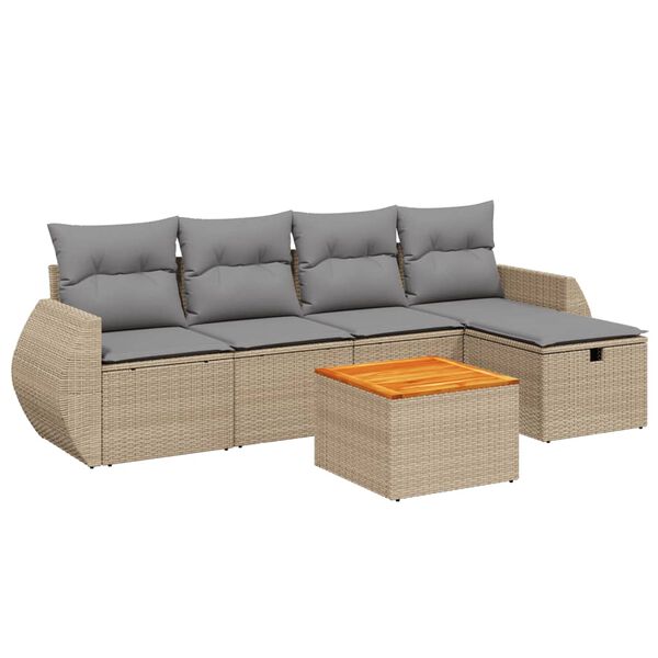 vidaXL havesofas&aelig;t 6 dele med hynder polyrattan beige
