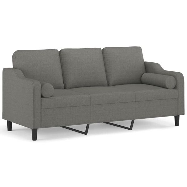 vidaXL 3-personers sofa med puder og hynder 180 cm stof m&oslash;rkegr&aring;