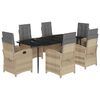vidaXL spisebordss&aelig;t til haven 7 dele med hynder polyrattan beige